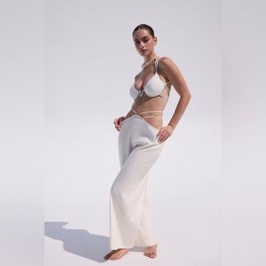 Cult Gaia Tessa Toe Waist Linen Pants in Off White size large